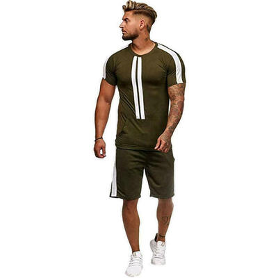 

Fashion Men Tracksuit Set Short Sleeve Sweatshirt Pants Jogger Sportswear Suit