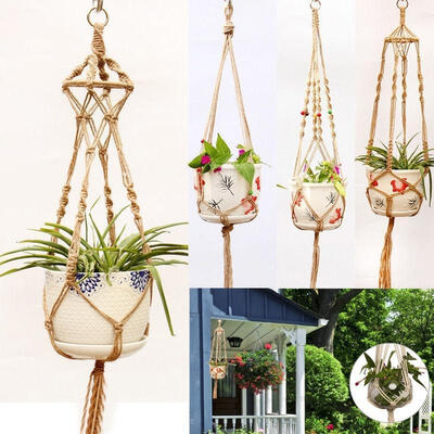 

Vintage Macrame Plant Hanger Flower Pot Garden Holder Legs Hanging Rope Basket