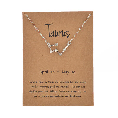 

Brown Card Fashion Jewelry Zodiac Crystal Star Sign 12 constellation Pendant Necklace For Women