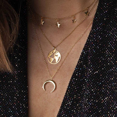 

Vintage Leaf Cross Heart Pyramid Ancient Egyptian Pharaoh Pendant Multilayer Gold Necklace Punk Lady Jewelry Women Necklace Set