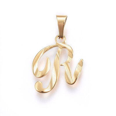 

304 Stainless Steel Pendants Alphabet Golden LetterR 15x145x15mm Hole 6x3mm