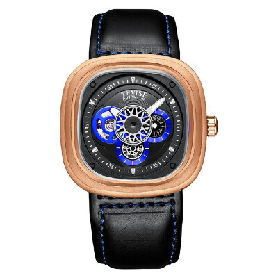 

TEVISE T843A Men Automatic Mechanical Watch 24 Hours Display Fashion Casual Timer Leather Strap 3ATM Waterproof Luminous Hands Mal