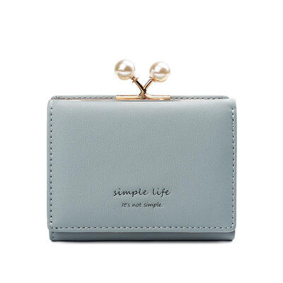 

2019 Leather Mini Wallet Ladies Short Three Fold PU Wallet Pearl Adorn Coin Purse Multifunction Card Holders For Student