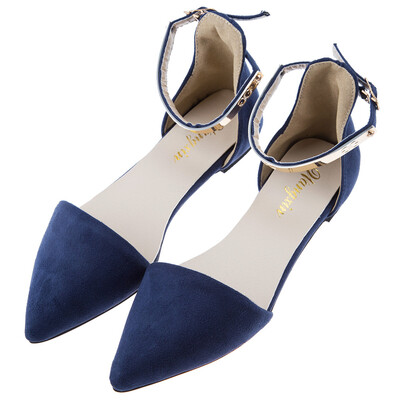 

Elegant Low-fronted Pure Color Belt Design Pointed Toe Flat Shoes for Women