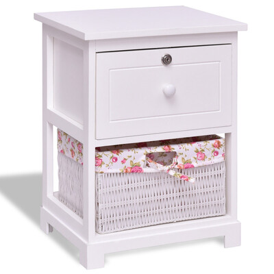 

2 Tiers Wood Nightstand w 1 Drawer&1 Basket