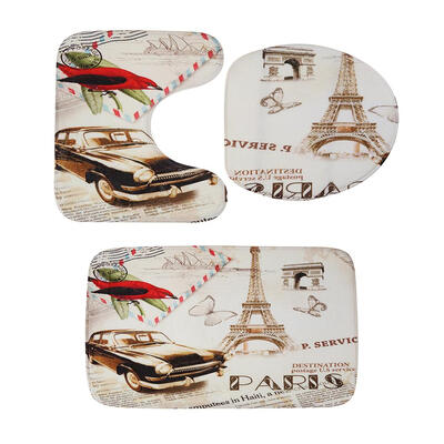 

3pcs 3D Flannel Print Anti-skid Carpet Floor Mat Rug Bathroom Toilet Pad