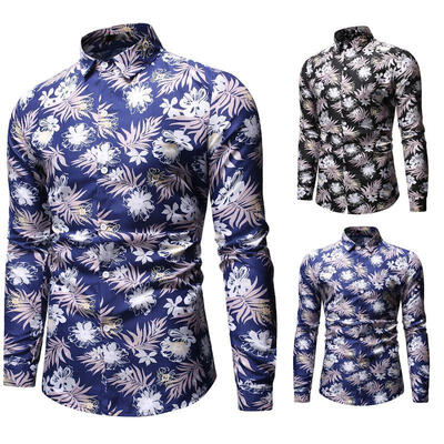 

Mens Shirt Fashionable Casual Slim-fit Floral Printed Long Sleeve Shirts