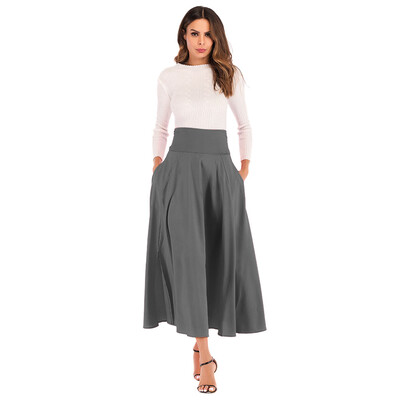 

Roseonmyhand Women High Waist Pleated A Line Long Skirt Front Slit Belted Maxi Skirt