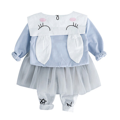 

2 Colors Baby Girl Cute Animal Print Casual Long Sleeve T-shirtMesh Skirt Pants Children Clothes Set 2019 Baby Suit
