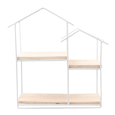 

Wooden Iron Wall Shelf Wall Mounted Storage Rack Holder Organizer for Cafe