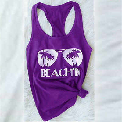 

Nomeni Fashion Beach Print Casual Tank Top Blouse Sleeveless O Neck T-Shirt