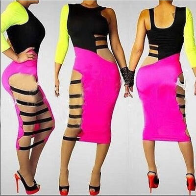 

Sexy Women Multi-color hollow Bodycon Dress Slim Fit Cocktail Party Fashion Dress