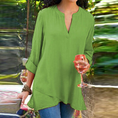 

Starmoon Women Casual Solid Boho Long Sleeve V-Ncek Irregularity Top T-Shirt Blouses