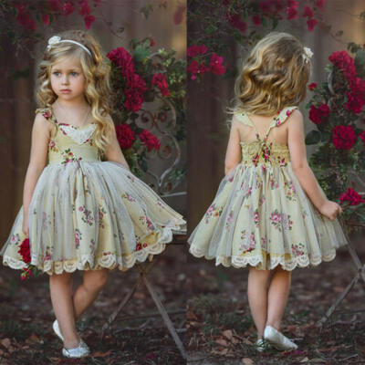 

Toddler Kids Baby Girl Princess Bridesmaid Wedding Party Formal Lace Tulle Dress
