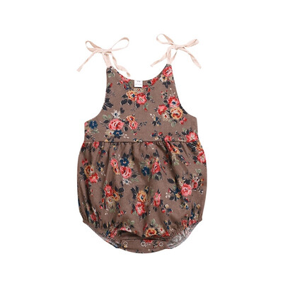 

Summer Baby Girls Flowers Print Rompers Sling Sleeveless Cotton Bodysuit Jumpsuit