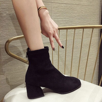 

Lady Wind Martin Boots Female Autumn Korean Edition Back Zipper Thick-heeled High-heeled Shoes with Black Shoe Boots