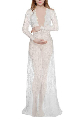

V-neck Sexy See-through Lace Maxi Dress