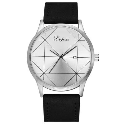 

Lvpai Geometric Print Dial Quartz Watch Men Leather Strap Analog Wristwatch