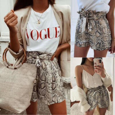

Women Snake High Waist Tie Belt Paper Bag Shorts Ladies Summer Trousers Hot Pant