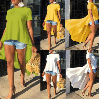 

US Fashion Womens Summer Casual Short Sleeve Tunic Tops Long Tail T-Shirt Blouse