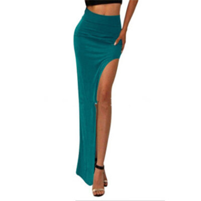 

Women Summer Sexy Bodycon Pencil Split Long Maxi Solid Slim Fit High Waist Skirt