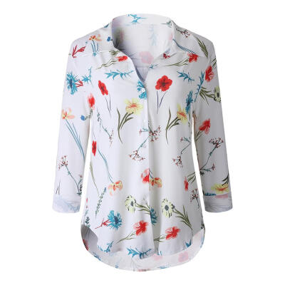 

Summer Sexy Casual Women Blouse Floral Print Boho Turn Down Collar Tops