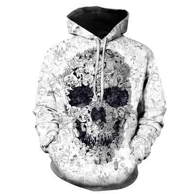 

Toponeto Fashion New Style Mens 3D Skull Printed Cap Long Sleeve Top Large Size Blouse