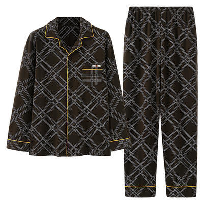 

Mens Luxury Pajamas Long Sleeve Plaid Sleepwear Cotton PJ Set