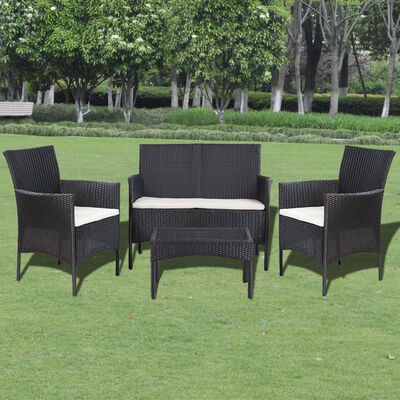 

4 Piece Garden lounge Set with Cushions Poly Rattan Black