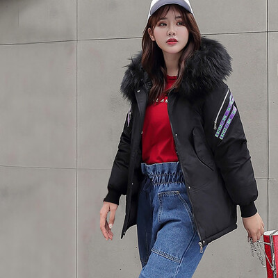 

Tailored Women Outerwear Long Sleeve Hooded Pockets Cotton-padded Letter LIFE STYLE Coat