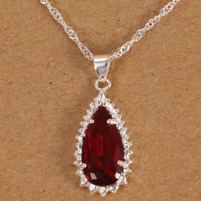 

Natural Ruby Drop Necklace Pendant With Chain Women Fashion Jewelry