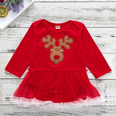 

Cute Infant Kids Baby Girls Christmas Elk Romper Tutu Lace Dress 100 Cotton Clothes