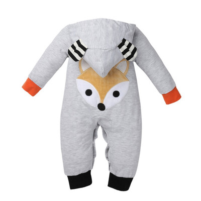 

2017 Baby Jumpsuit Winter Warm Baby Rompers Cute Fox Printing Hooded Overalls Newborns