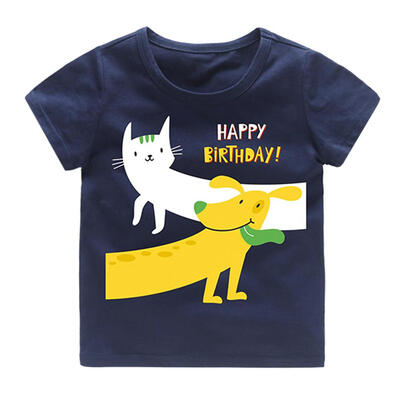 

Cute Cat Dog Print Summer Boys Loose Short Sleeve T-shirt O-Neck Daily Tops