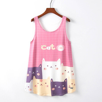 

Starmoon Women Printed Sleeveless long Section Of the Large Shirt Tide T Top Vest