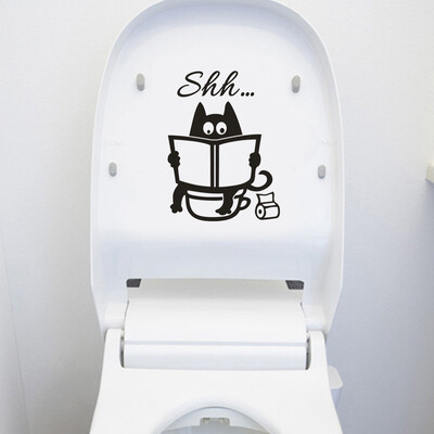 

Gobestart Cute Cat Shh Toilet Removable Art Vinyl Mural Home Room Decor Wall Stickers