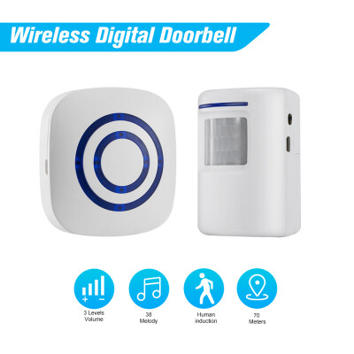 

Wireless Digital Doorbell with 1Transmitter 2Receiver with PIR Sensor Infrared Induction Alarm Welcome Guests Body Door Bell wit