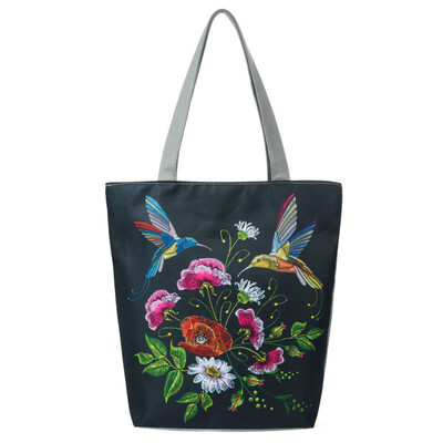 

Women Canvas Shoulder Bag Ladies National Wind Flower Cotton Cloth Handbag Foldable Shopping Tote Eco Environmental Bag YJ