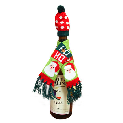 

Gobestart 1Set Hat Scarf Wine Hold Bottle Cover Decoration Home Party Christmas Wine Bag C