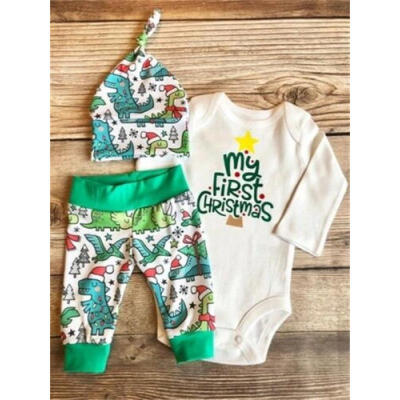 

Newborn Baby Boy My First Christmas Romper Bodysuit Long Pants Outfit Clothes