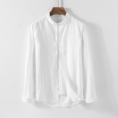 

Toponeto Mens Causal Shirt Long Sleeve Top Button Cotton Linen Solid Color Loose Blouse
