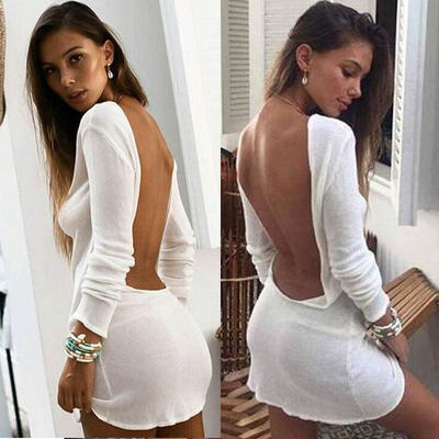 

New Women Autumn Casual Bandage Bodycon Skinny Womens Fashion White Short Mini Dress