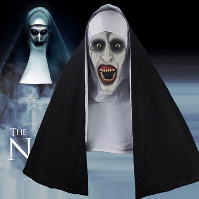 

Nun Horror Mask Cosplay Scary Latex Mask Turban Full Face Helmet Halloween Party Props