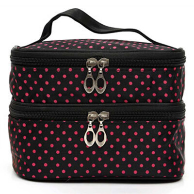 

Double Layer Large Capacity Cosmetic Bag Woman Dots Travel Makeup Organiser Bag