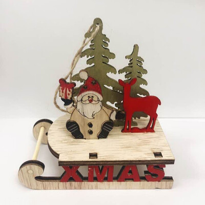

〖Follure〗Santa Christmas Tree Cute Wood Sleigh Pendant Gift Home Hanging Decorations