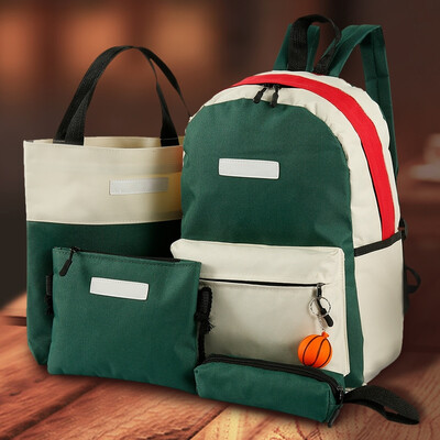 

4 Pcs set Large Capacity Shoulder Pockets Womens Patchwork Backpack School Bags for Teenager Wallets Girls Pencil Case