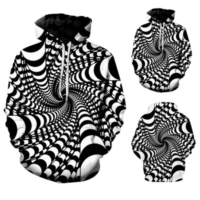 

Toponeto Mens Creative Casual 3D Geometric Dizzy Print Long Sleeve Hooded Sweater Coat