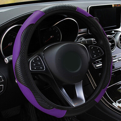 

New Car Steering Wheel Cover Carbon Fiber Leather Protection For 37-38CM Diam