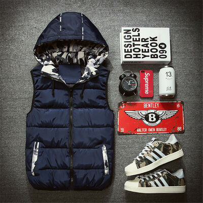 

Mens Cotton Padded Detach Hooded Vest Jacket Body Warmer Gilet Quilted Coat