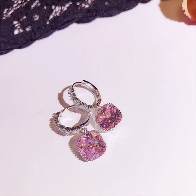 

Yellow White Red Pink Stud Earrings New Large Square Shape Wedding Silver Color Cubic Zircon Crystal Earring Women Jewelry Gift